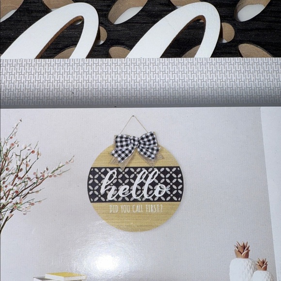 Huntington Home Tan and Black Circle Sign with Checkered Bow - Picture 7 of 7